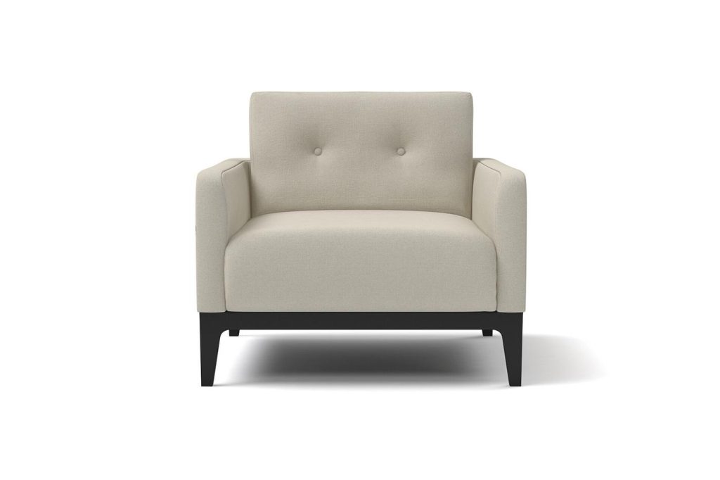 3D packshot of an upholstered armchair on a white background