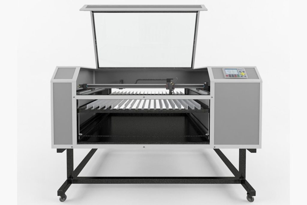 3D packshot of a laser cutting machine in grey