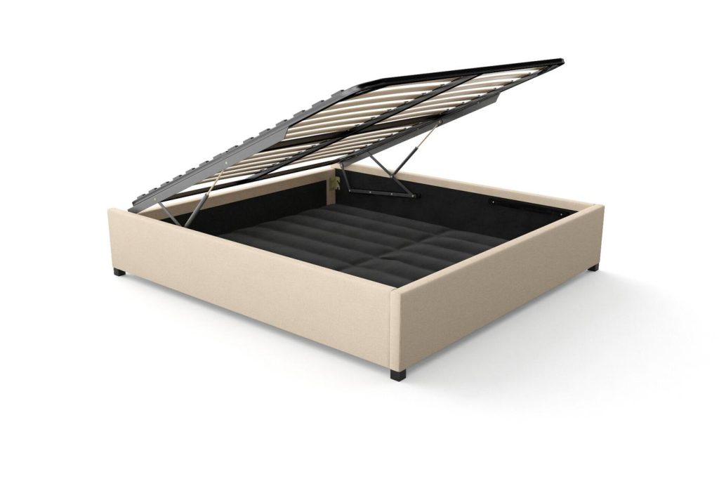 3D packshot of an ottoman storage bed with its base lifted open