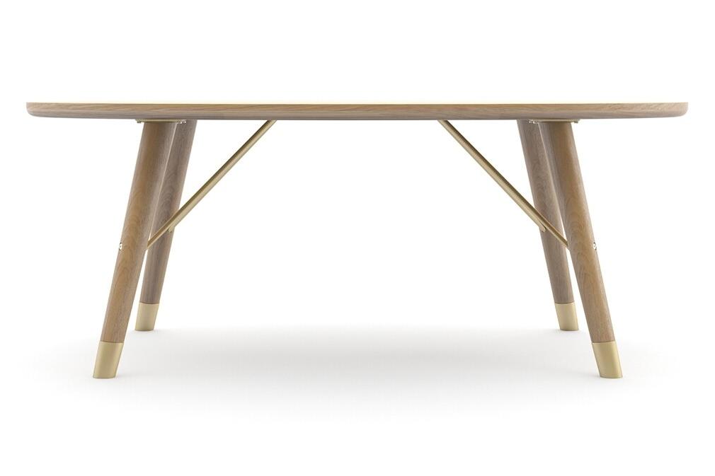 3D packshot of a dining table with tapered wooden legs on a white background