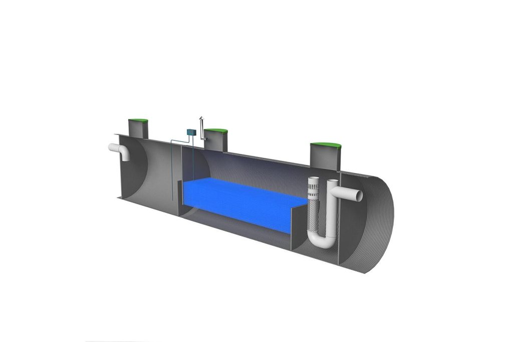 3D cutaway render of an underground storage tank
