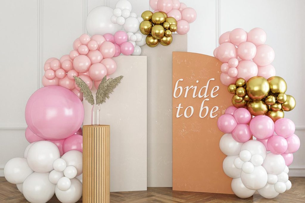 3D render of an event balloon arch with a crescent moon and stars